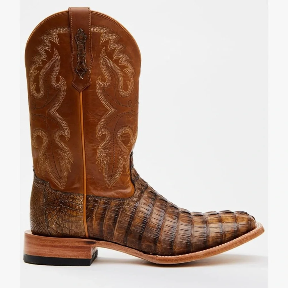 Cody James Exotic Caiman Tail Skin Western Boot Broad Square Toe Crocodile Boots - Picture 3 of 15